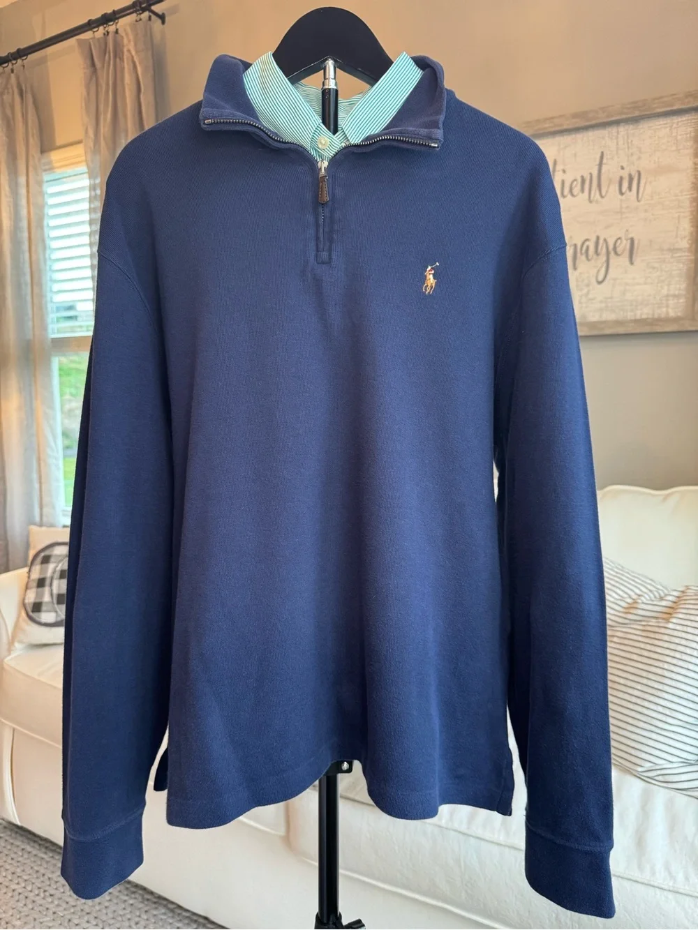 Polo by Ralph Lauren Navy Half-Zip Pullover with Mint Trim